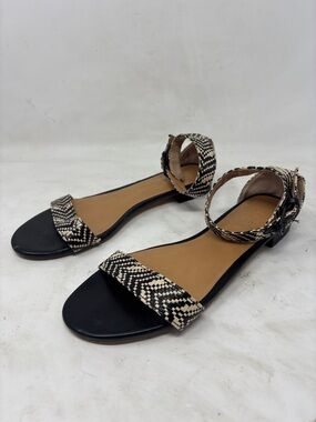 J. Crew Black & Cream Ankle-Strap Flat Sandals